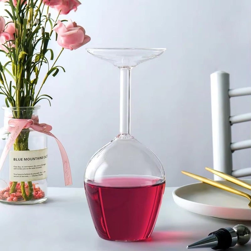Inverted Wine Glass High Borosilicate Dishwasher Safe Stem Spout Design Upside Down Champagne - Image 2